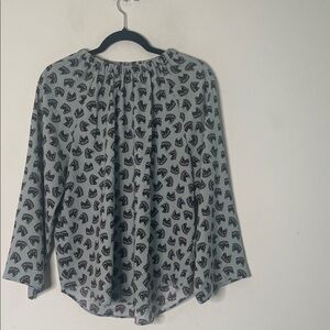Ann Taylor White Blouse with Black Leaf Pattern